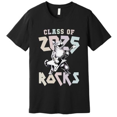 Cat Rockstar Class Of 2025 Rocks Graduated Signing Throwback .Png Premium T-Shirt