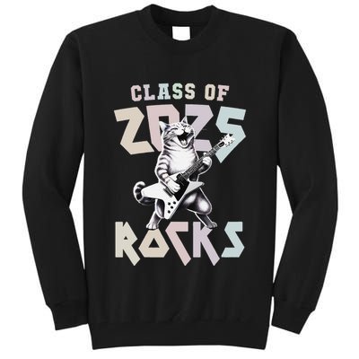 Cat Rockstar Class Of 2025 Rocks Graduated Signing Throwback .Png Tall Sweatshirt