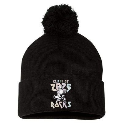 Cat Rockstar Class Of 2025 Rocks Graduated Signing Throwback .Png Pom Pom 12in Knit Beanie