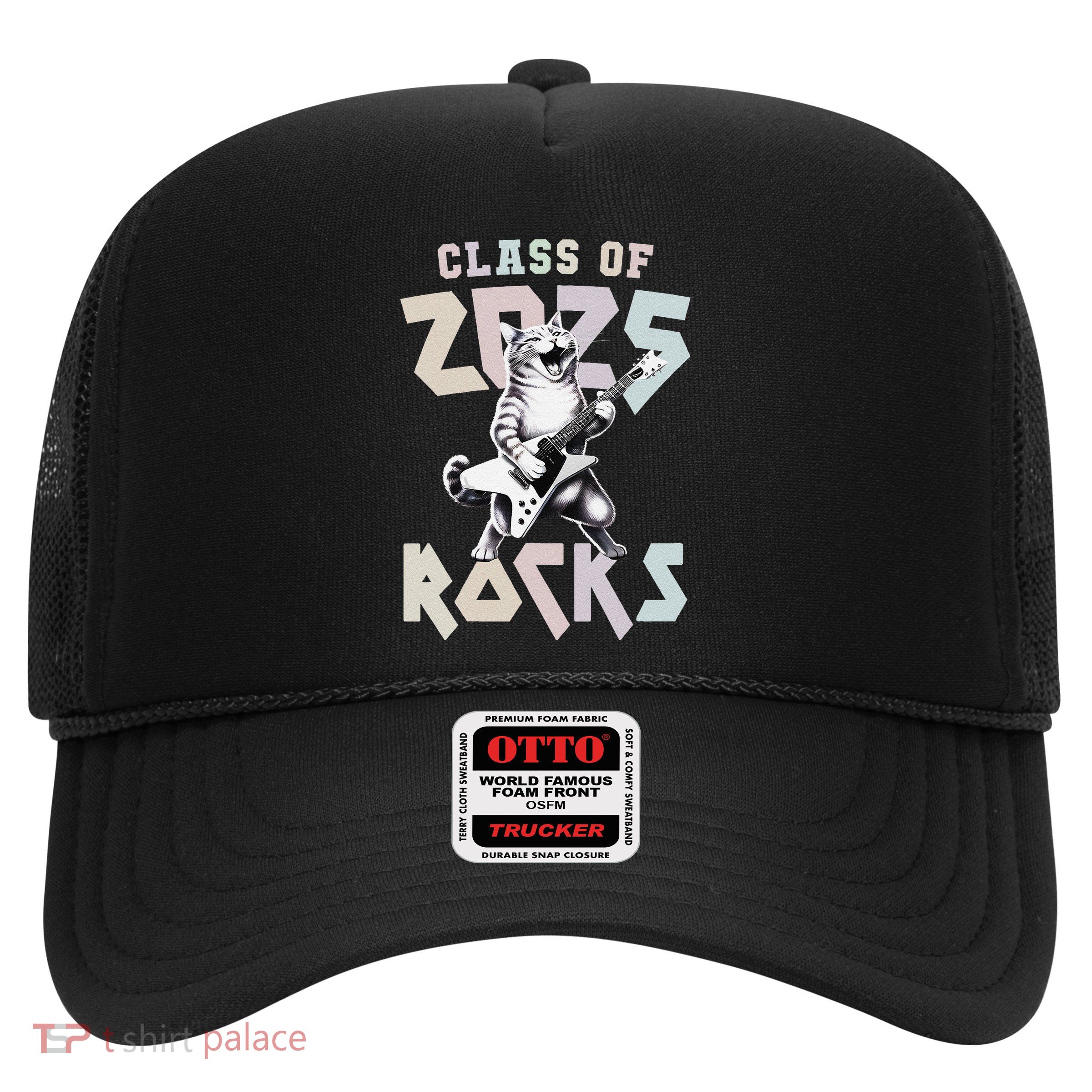 Cat Rockstar Class Of 2025 Rocks Graduated Signing Throwback .Png Trucker Hat