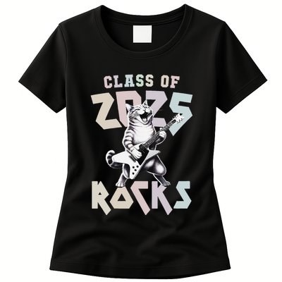Cat Rockstar Class Of 2025 Rocks Graduated Signing Throwback .Png Womens T-Shirt