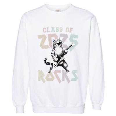 Cat Rockstar Class Of 2025 Rocks Graduated Signing Throwback .Png Garment-Dyed Sweatshirt