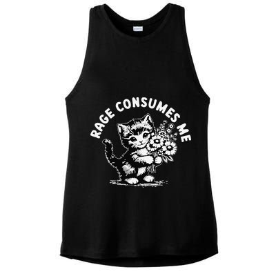 Cat Rage Consumes Me Kitten Cat Wild Flower Ladies PosiCharge Tri-Blend Wicking Tank