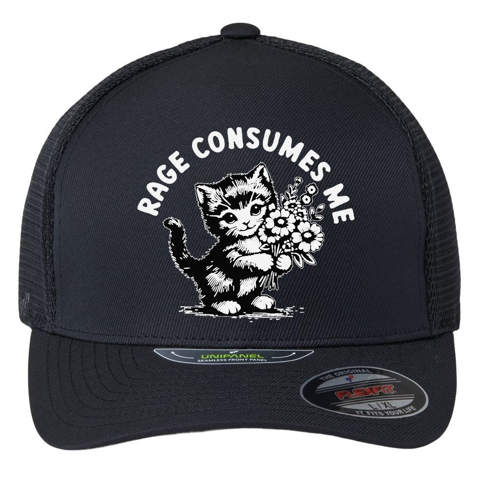 Cat Rage Consumes Me Kitten Cat Wild Flower Flexfit Unipanel Trucker Cap