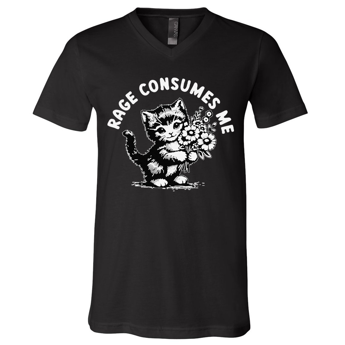 Cat Rage Consumes Me Kitten Cat Wild Flower V-Neck T-Shirt