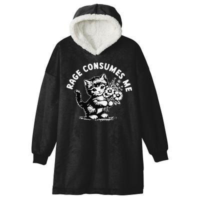 Cat Rage Consumes Me Kitten Cat Wild Flower Hooded Wearable Blanket