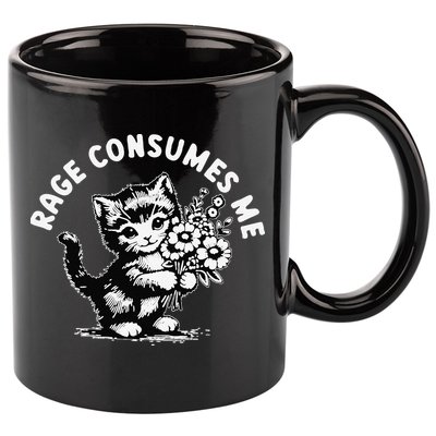 Cat Rage Consumes Me Kitten Cat Wild Flower 11oz C Handle Ceramic Mug