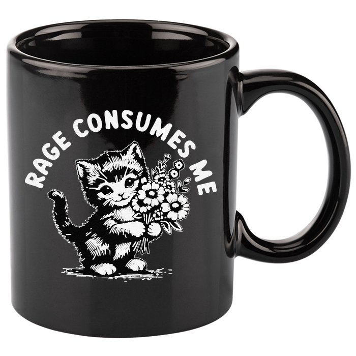 Cat Rage Consumes Me Kitten Cat Wild Flower 11oz C Handle Ceramic Mug