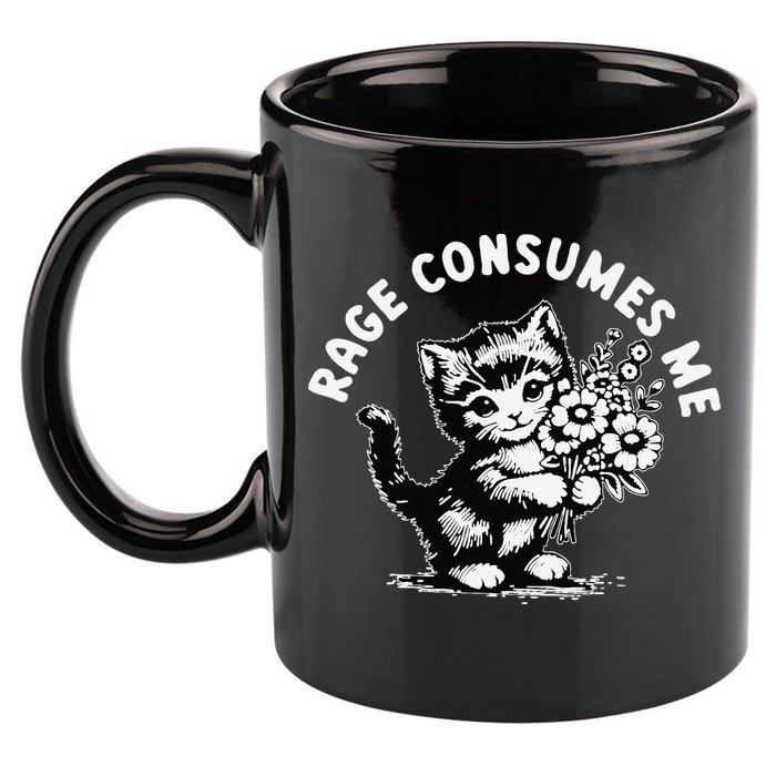 Cat Rage Consumes Me Kitten Cat Wild Flower 11oz C Handle Ceramic Mug