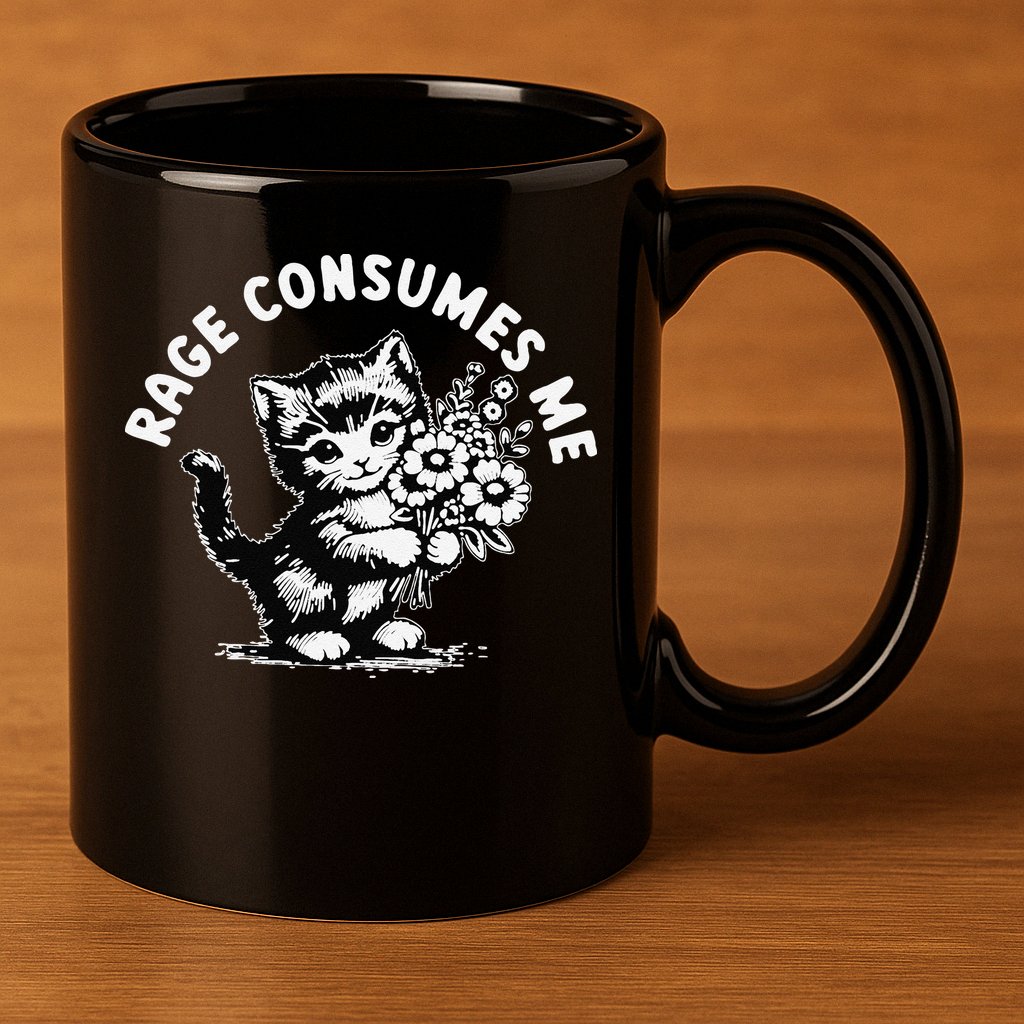 Cat Rage Consumes Me Kitten Cat Wild Flower 11oz C Handle Ceramic Mug