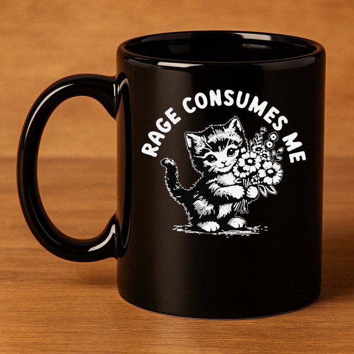 Cat Rage Consumes Me Kitten Cat Wild Flower 11oz C Handle Ceramic Mug
