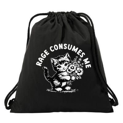 Cat Rage Consumes Me Kitten Cat Wild Flower Drawstring Bag