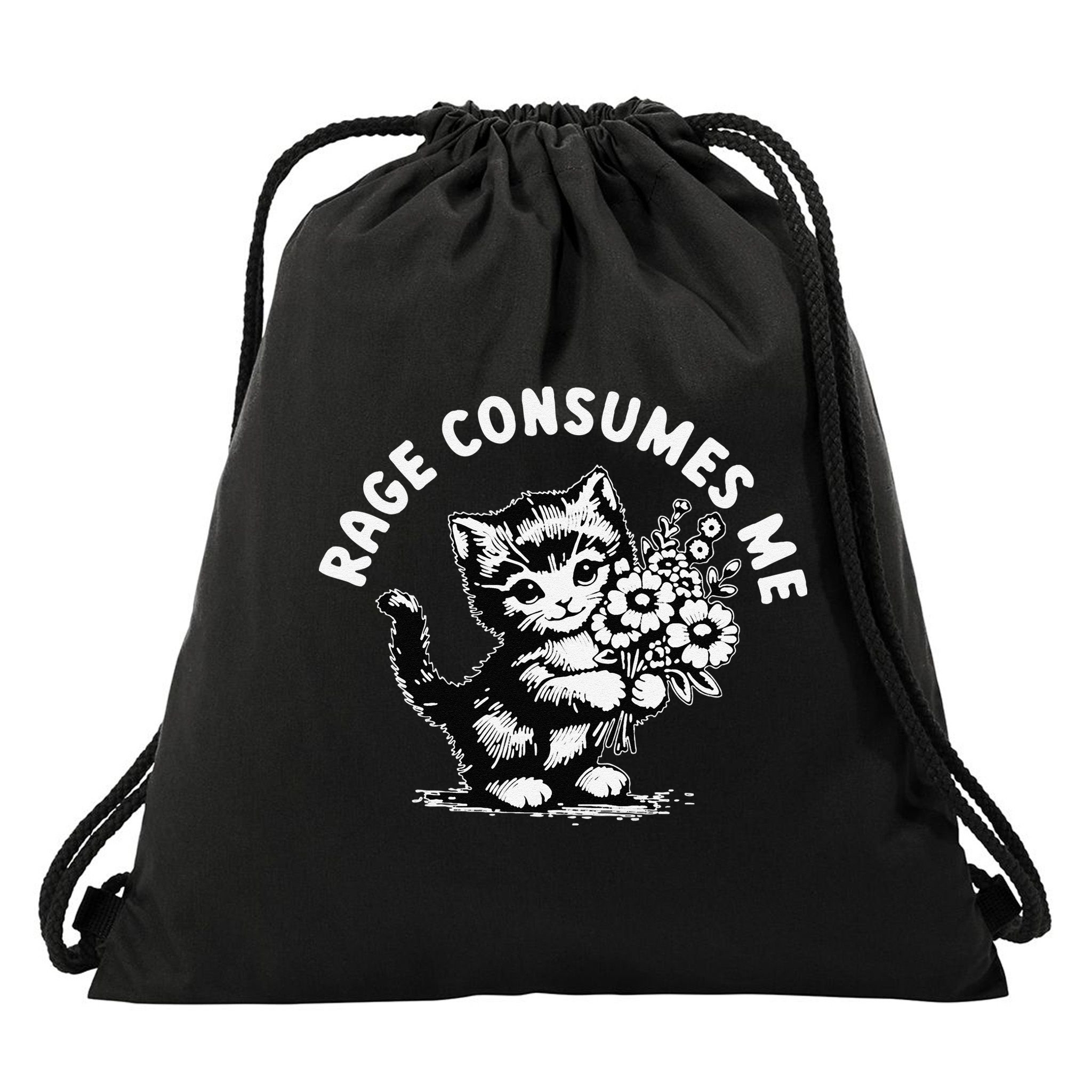 Cat Rage Consumes Me Kitten Cat Wild Flower Drawstring Bag