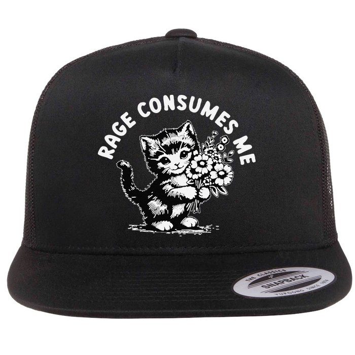 Cat Rage Consumes Me Kitten Cat Wild Flower Flat Bill Trucker Hat