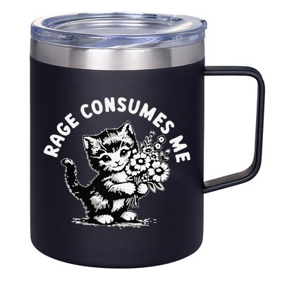 Cat Rage Consumes Me Kitten Cat Wild Flower 12oz Stainless Steel Coffee Mug