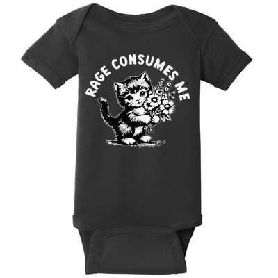 Cat Rage Consumes Me Kitten Cat Wild Flower Baby Bodysuit