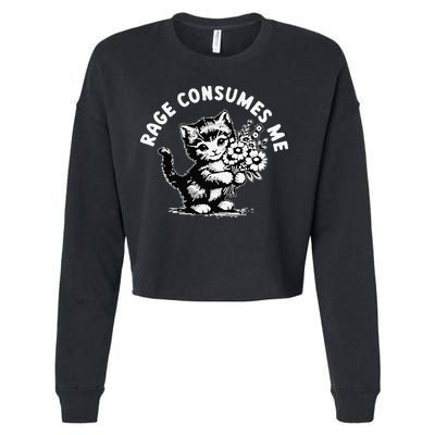 Cat Rage Consumes Me Kitten Cat Wild Flower Cropped Pullover Crew