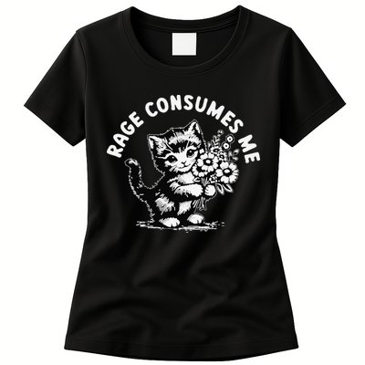 Cat Rage Consumes Me Kitten Cat Wild Flower Womens T-Shirt