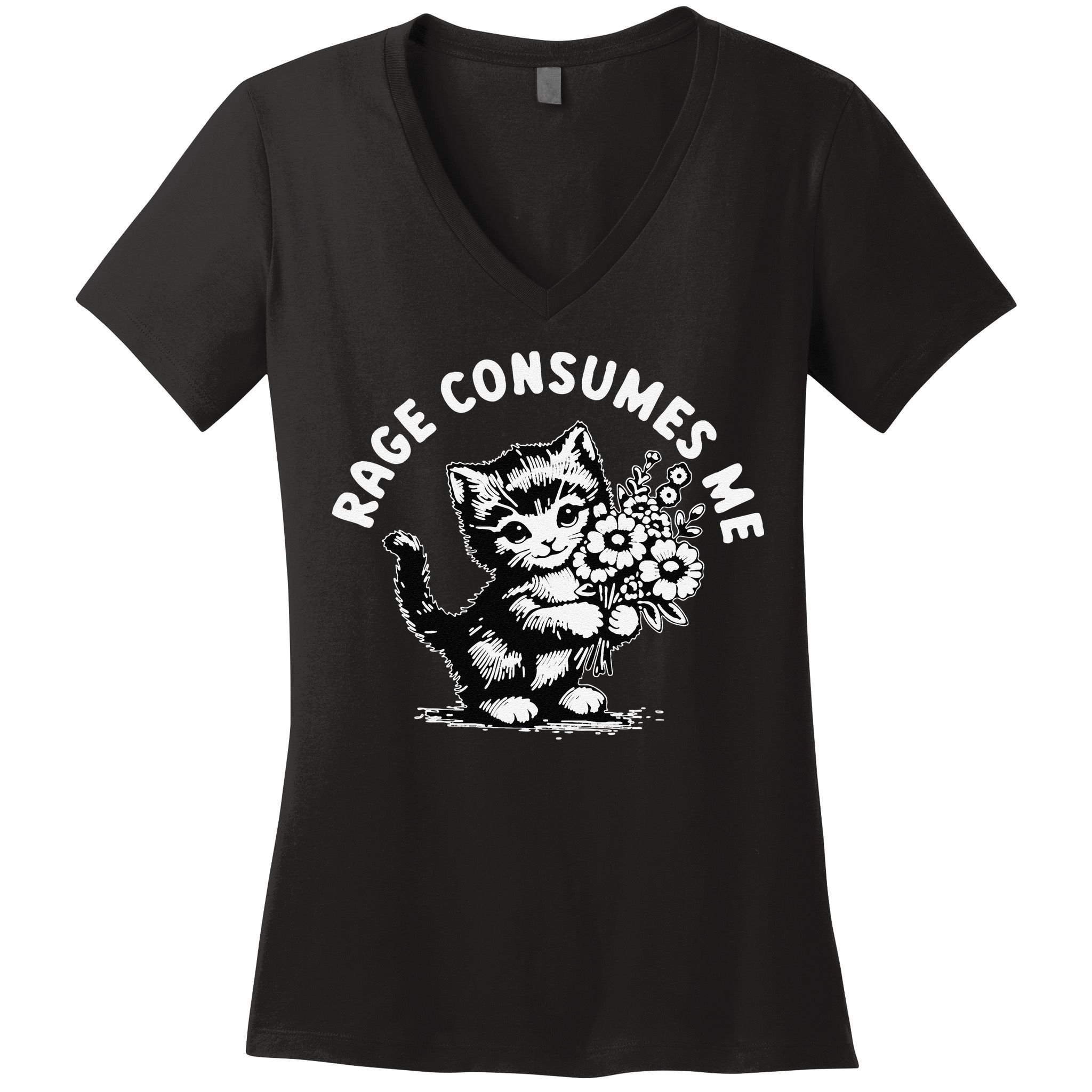 Cat Rage Consumes Me Kitten Cat Wild Flower Women's V-Neck T-Shirt