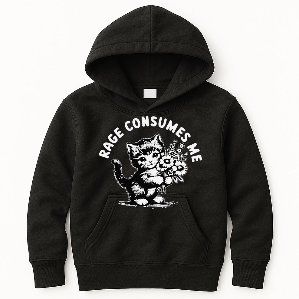 Cat Rage Consumes Me Kitten Cat Wild Flower Kids Hoodie