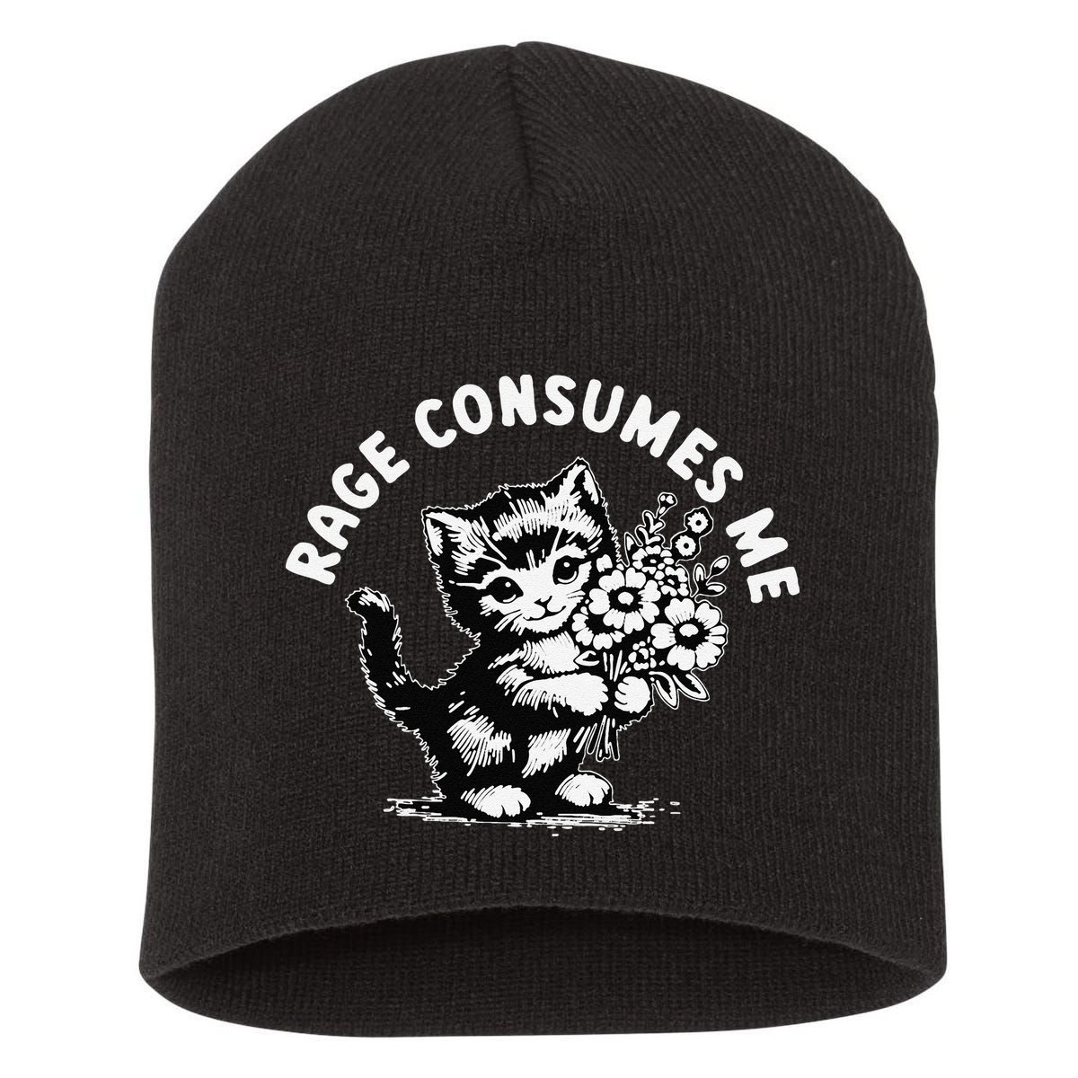 Cat Rage Consumes Me Kitten Cat Wild Flower Short Acrylic Beanie