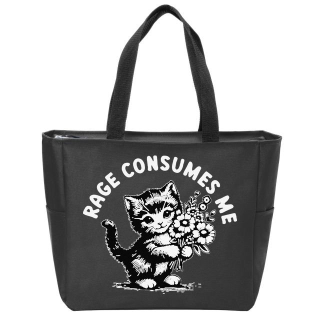 Cat Rage Consumes Me Kitten Cat Wild Flower Zip Tote Bag