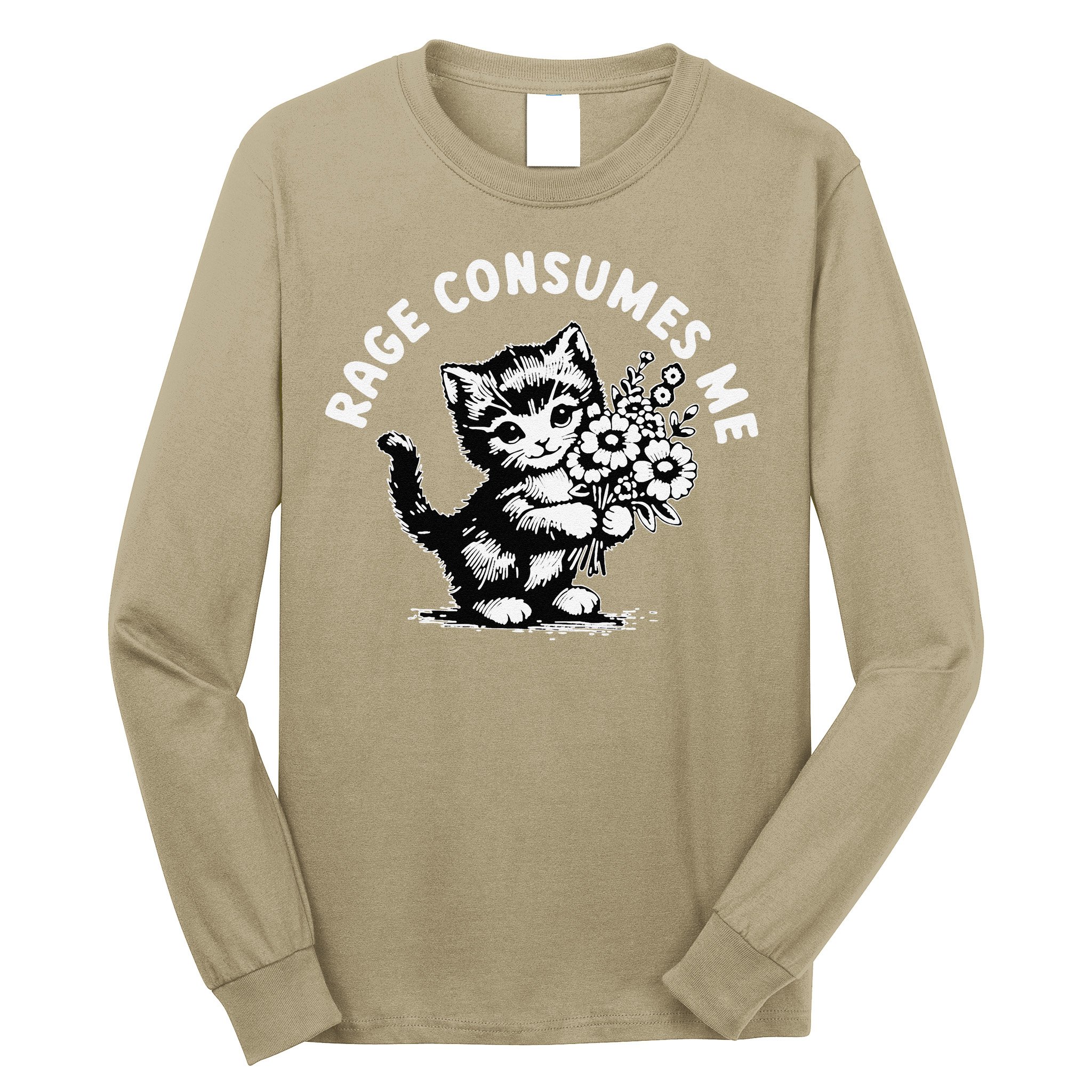 Cat Rage Consumes Me Kitten Cat Wild Flower Long Sleeve Shirt