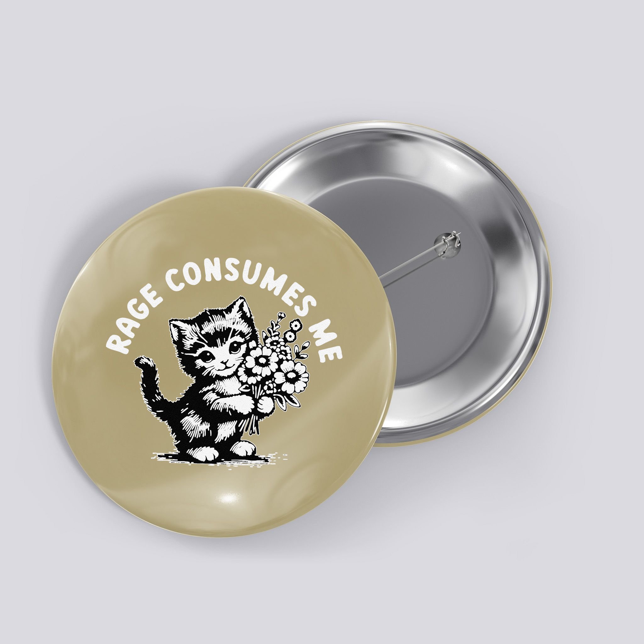 Cat Rage Consumes Me Kitten Cat Wild Flower Button