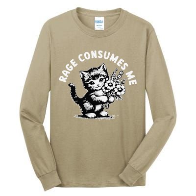 Cat Rage Consumes Me Kitten Cat Wild Flower Tall Long Sleeve T-Shirt
