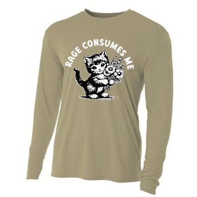Cat Rage Consumes Me Kitten Cat Wild Flower Cooling Performance Long Sleeve Crew