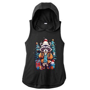 Christmas Raccoon Ladies PosiCharge Tri-Blend Wicking Draft Hoodie Tank