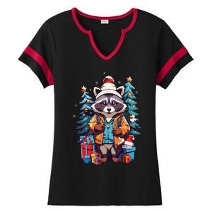 Christmas Raccoon Ladies Halftime Notch Neck Tee