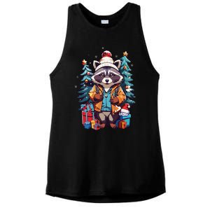 Christmas Raccoon Ladies PosiCharge Tri-Blend Wicking Tank