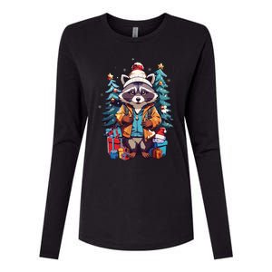 Christmas Raccoon Womens Cotton Relaxed Long Sleeve T-Shirt