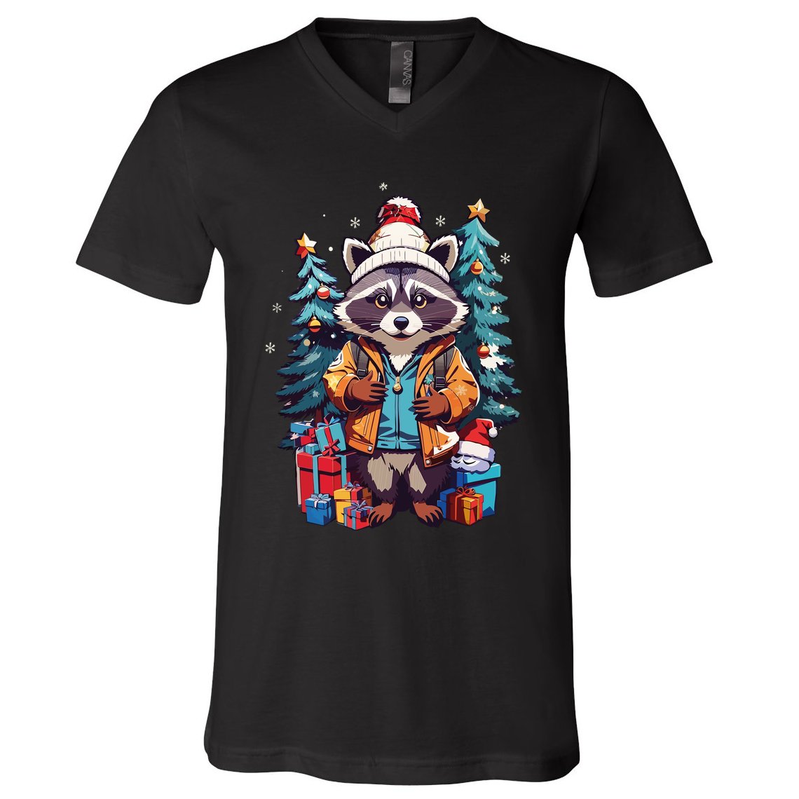 Christmas Raccoon V-Neck T-Shirt