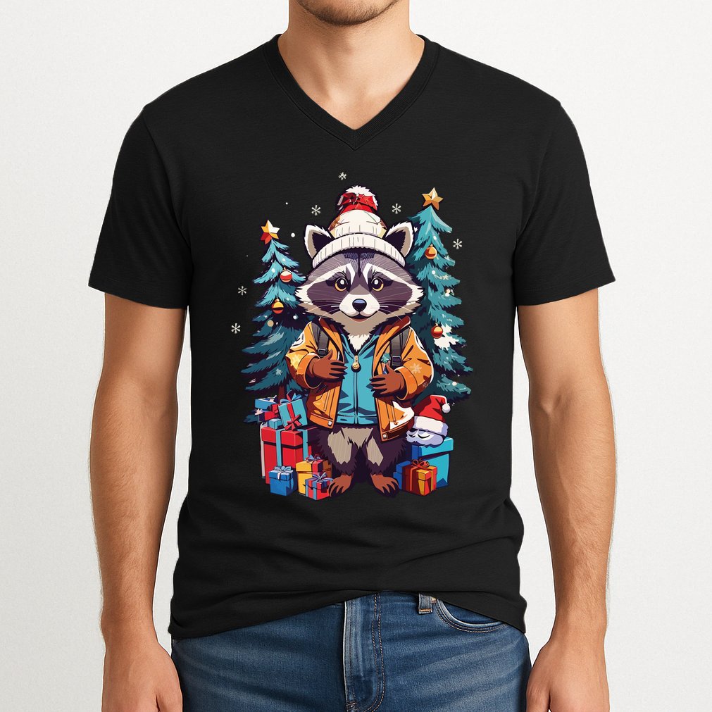 Christmas Raccoon V-Neck T-Shirt