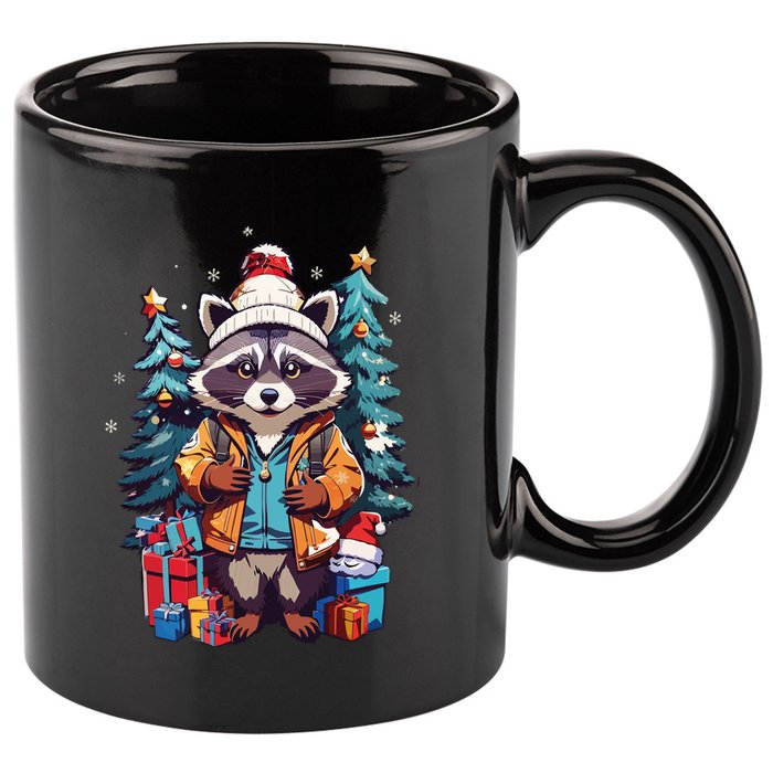 Christmas Raccoon 11oz C Handle Ceramic Mug