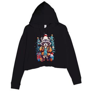 Christmas Raccoon Crop Fleece Hoodie