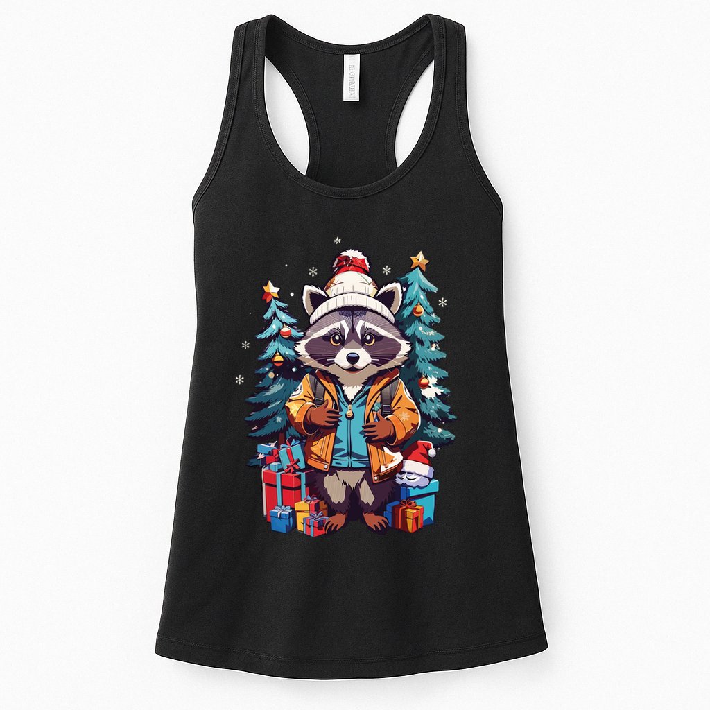 Christmas Raccoon Womens Tank Top