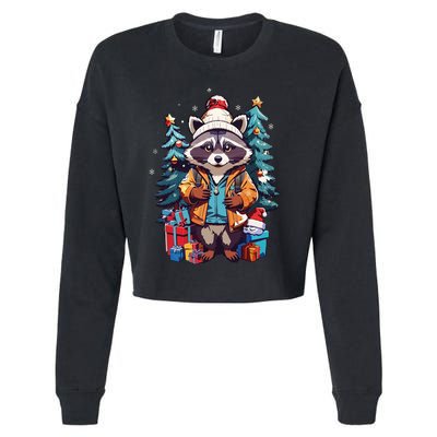 Christmas Raccoon Cropped Pullover Crew