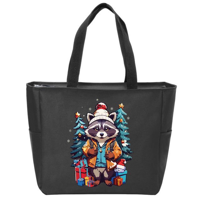 Christmas Raccoon Zip Tote Bag