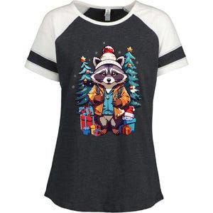 Christmas Raccoon Enza Ladies Jersey Colorblock Tee