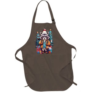 Christmas Raccoon Full-Length Apron With Pockets