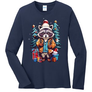 Christmas Raccoon Ladies Long Sleeve Shirt