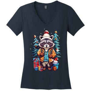 Christmas Raccoon Women's V-Neck T-Shirt