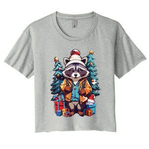 Christmas Raccoon Women's Crop Top Tee