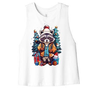 Christmas Raccoon Women's Racerback Cropped Tank