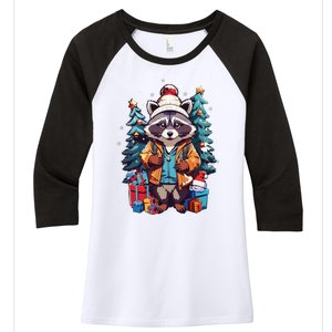 Christmas Raccoon Women's Tri-Blend 3/4-Sleeve Raglan Shirt