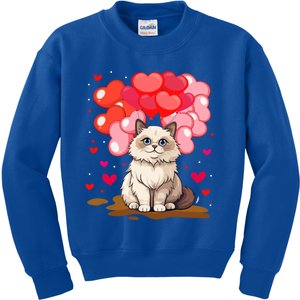 Cute Ragdoll Cat Valentine Heart Balloon Lover Cat Mom Meaningful Gift Kids Sweatshirt