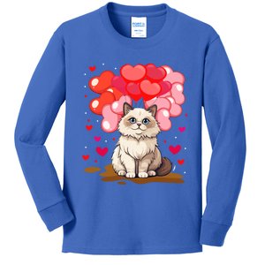 Cute Ragdoll Cat Valentine Heart Balloon Lover Cat Mom Meaningful Gift Kids Long Sleeve Shirt